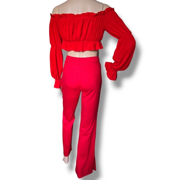 Like New ❤️ Maeve by Anthropologie Red Knit Flared Leg High Waist Pants - Picture 11 of 16